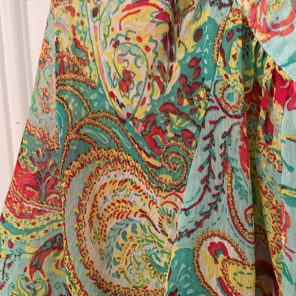 Anthropologie Fig and Flower Floral Sheer Flowy Button Top - Picture 9 of 12